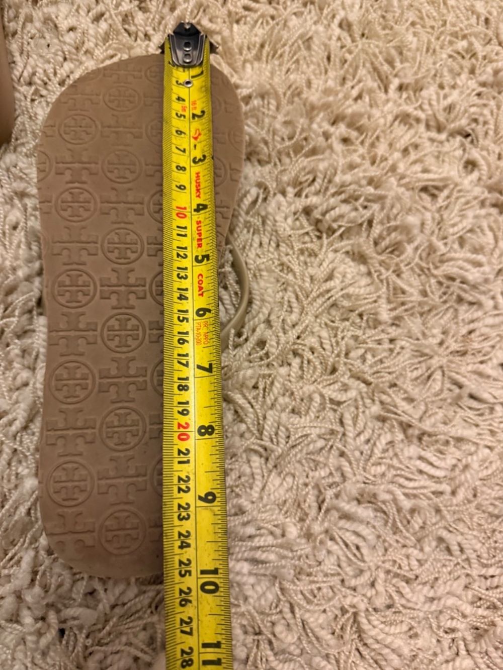 Tory Burch Wedge Flip Flops Tan Beige Gold Logo Platform Sandals Womens 7 - 7.5 - Picture 8 of 8